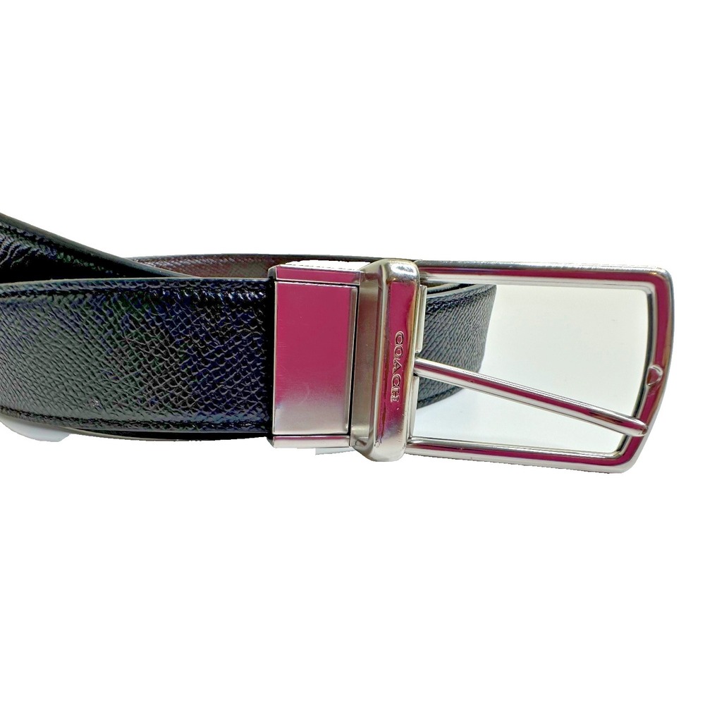 Coach Reversible Black Brown Leather belt Nickel Hardware 38 in Textured Dress